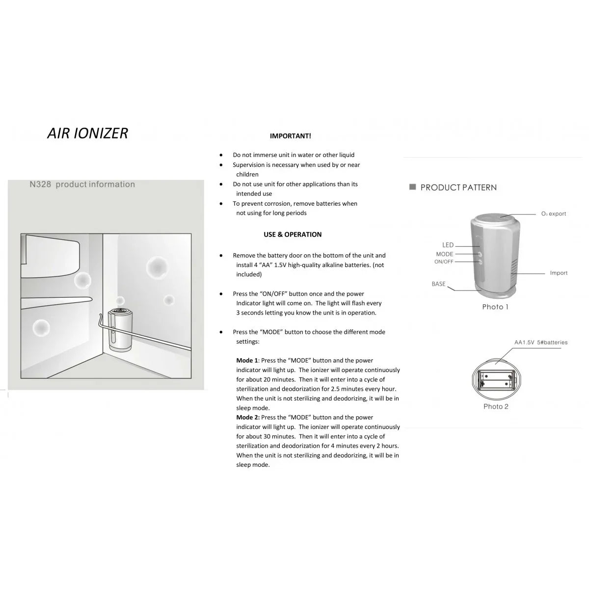 Air Ionizer operation Use